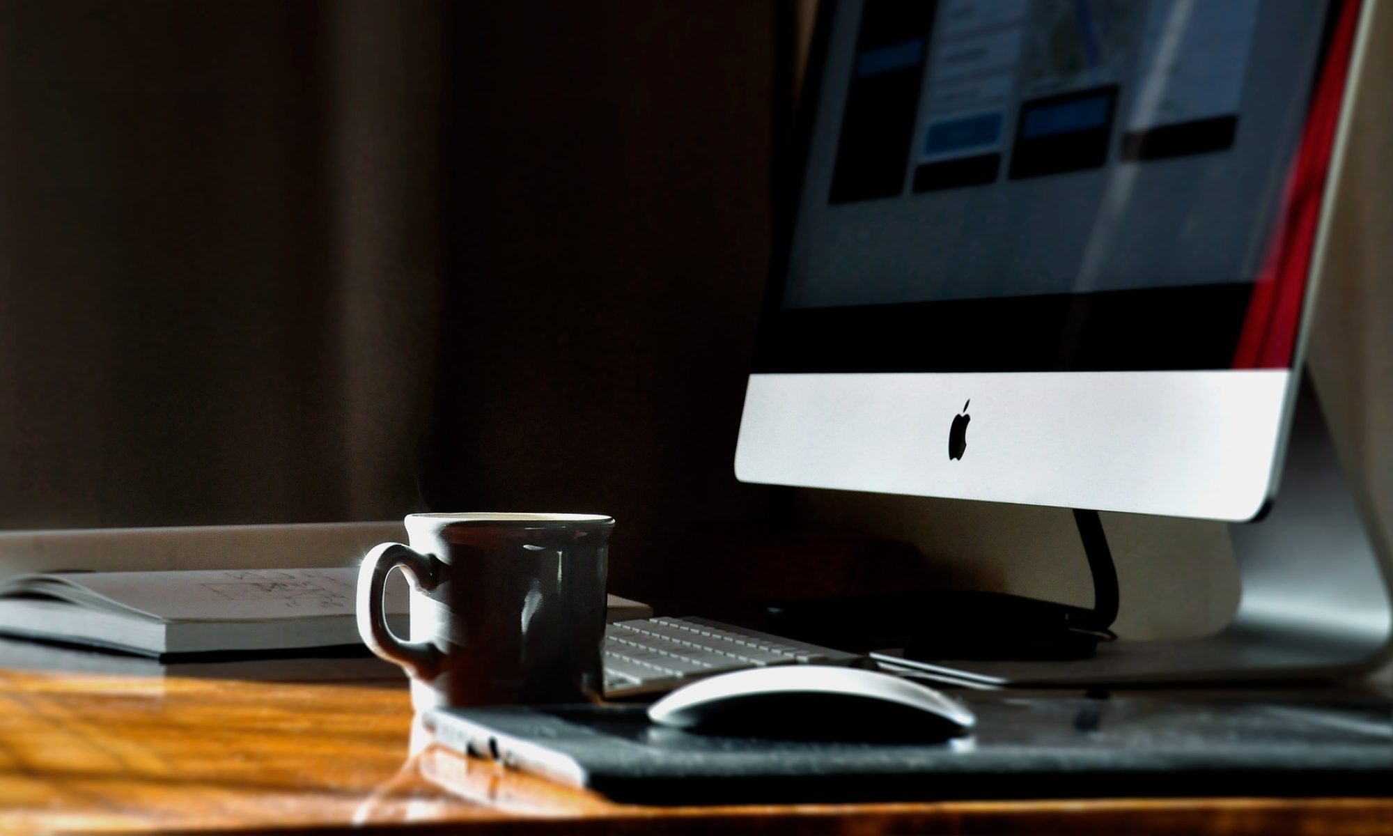 computer, coffee cup, mouse